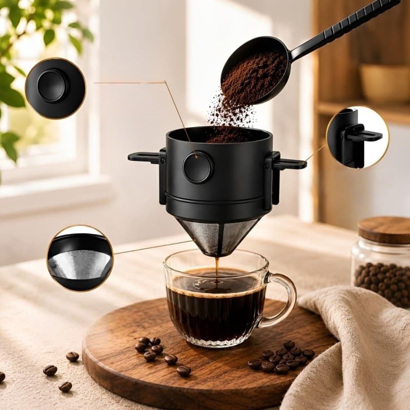 Filtro Coador De Café Chá Reutilizável Portátil Inox Dobrável Mesa
