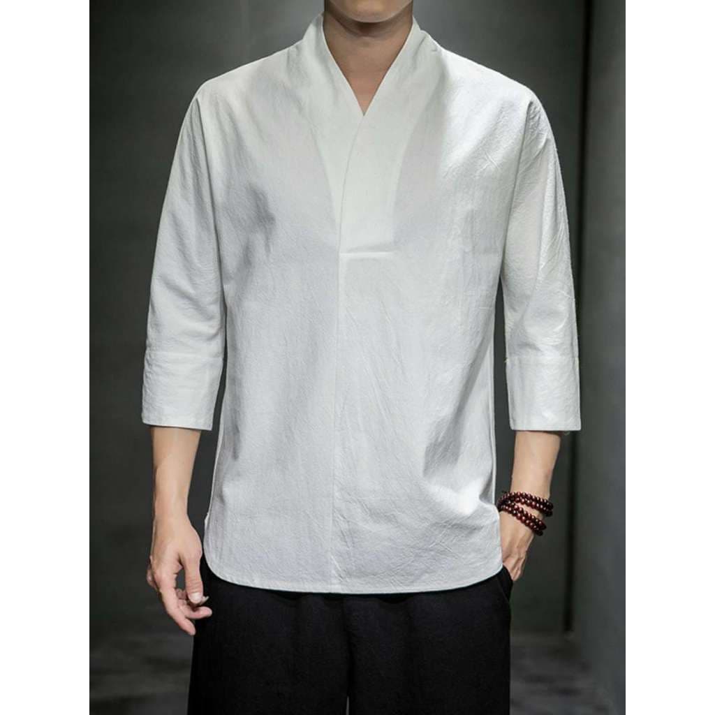 Novo estilo de linho de algodão Hanfu masculino verão fino manga curta camiseta estilo chinês na moda solto tamanho gran