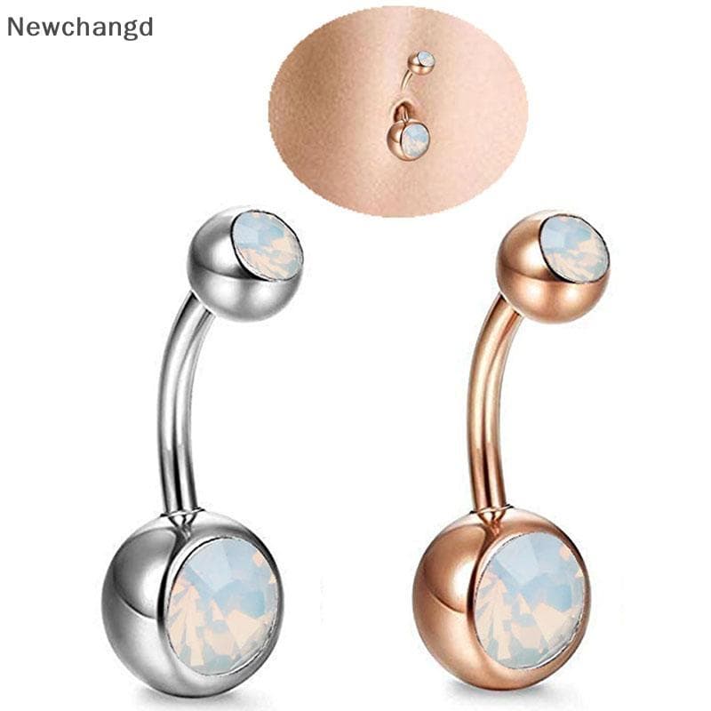 [Newchangd] Anéis De Umbigo De Opala De Fogo Branco , Anel De Barra , Joia De Piercing Corporal Pendurada BR