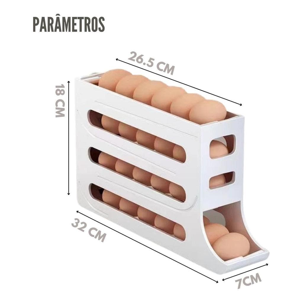 Porta Ovos Branco Organizador com Suporte Rolante 4 andares - até 30 ovos
