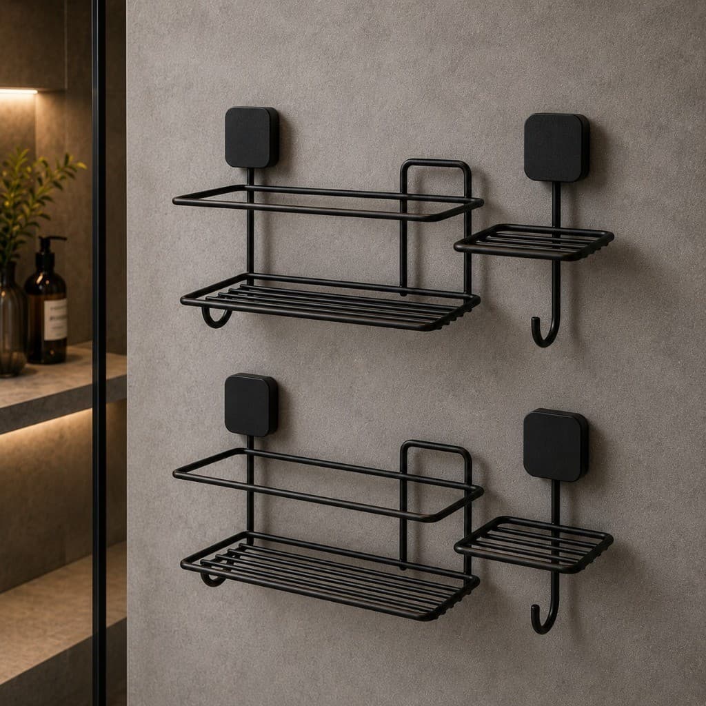 Kit 2 Suporte Porta Shampoo de Parede Organizador Banheiro Preto Moderno Premium
