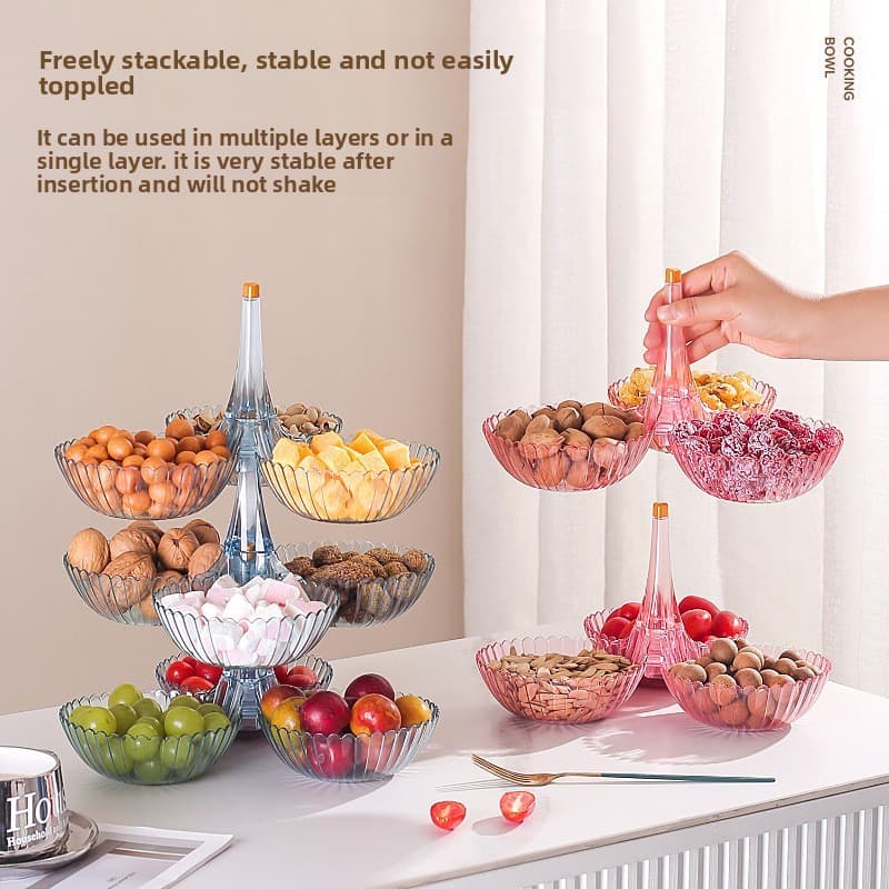 Prato de frutas transparente multicamadas luz luxo de alta aparência sala de estar mesa de centro lanche prato frutas se