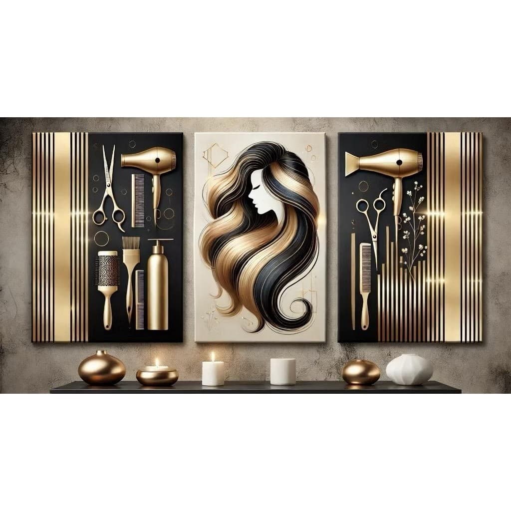 Quadro decorativo para salão de beleza cabelereiro secador tesoura creme decoração interna estilo moderno para comércio