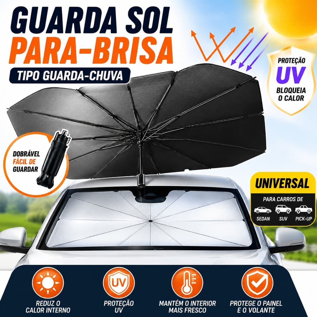 Guarda Sol Carro Para-brisa Proteção UV Dobrável Tipo Guarda-Chuva Universal Bloqueia Calor