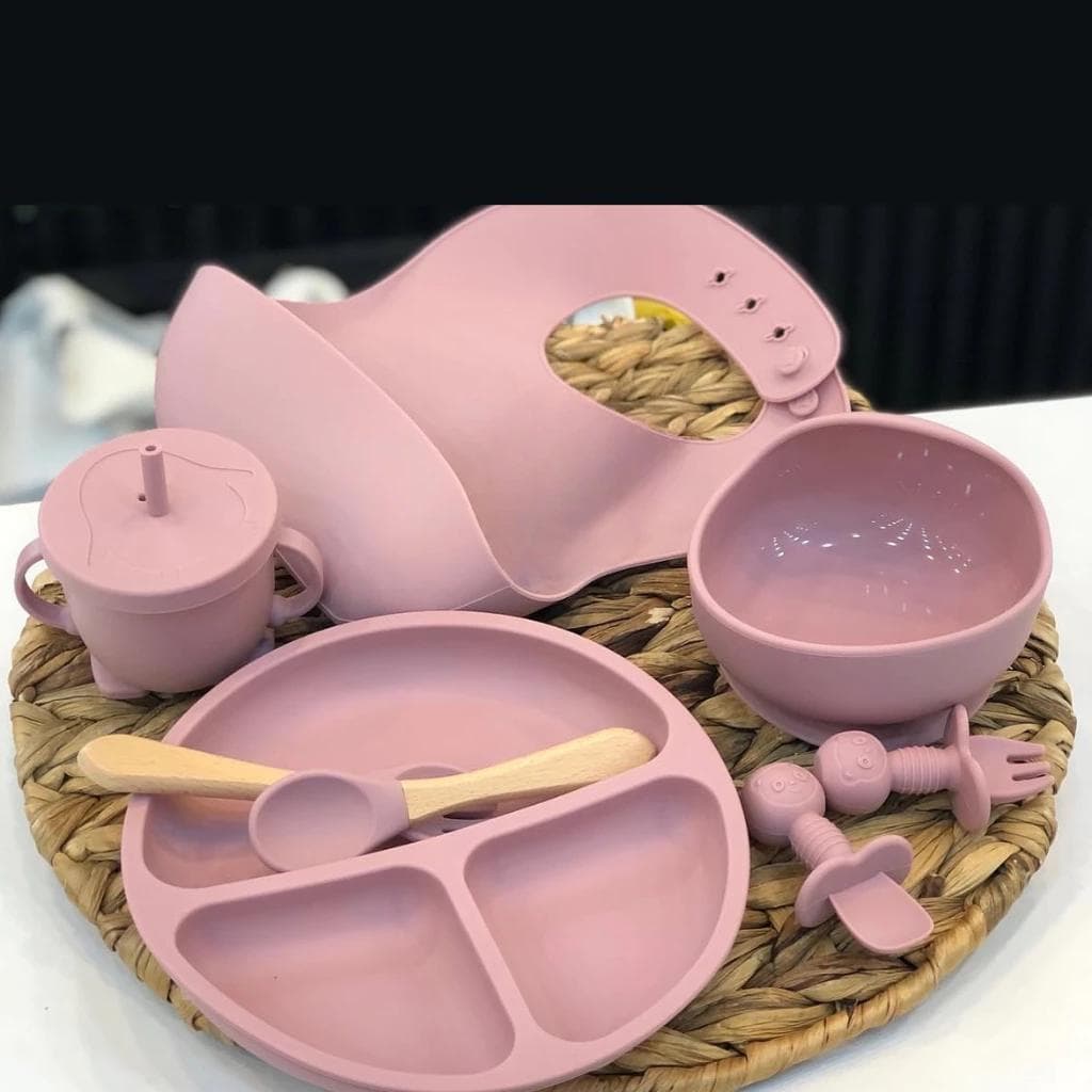 Conjunto de Talheres Silicone Multiuso Com Ventosa Canudo Colher Garfo