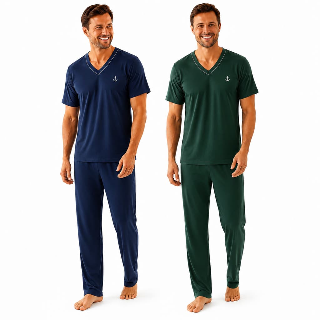 Kit 2 Pijamas Masculino Meia Estação Manga e Calça Comprida Qualidade e Conforto