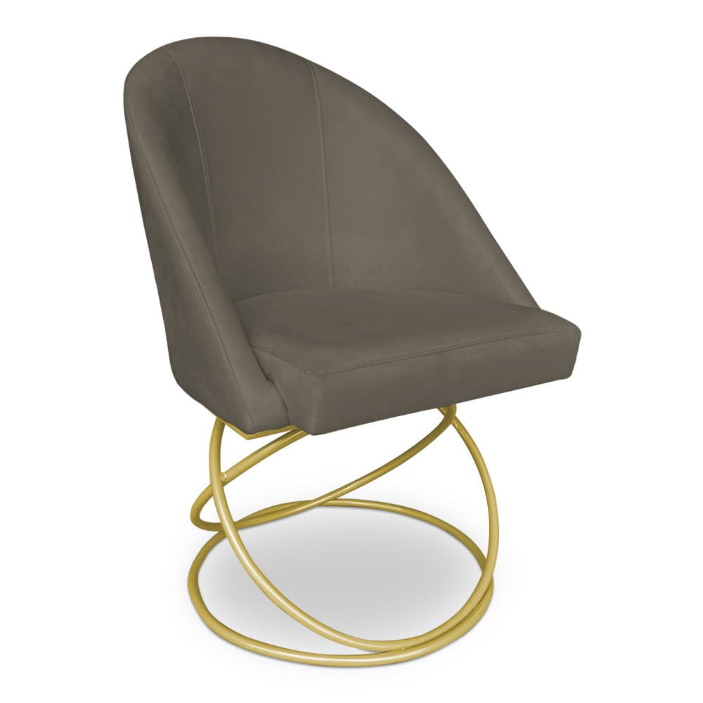 Cadeira Poltrona de Jantar Bela Suede Marrom Rato Base Metálica Luxo Dourado - Pallazio