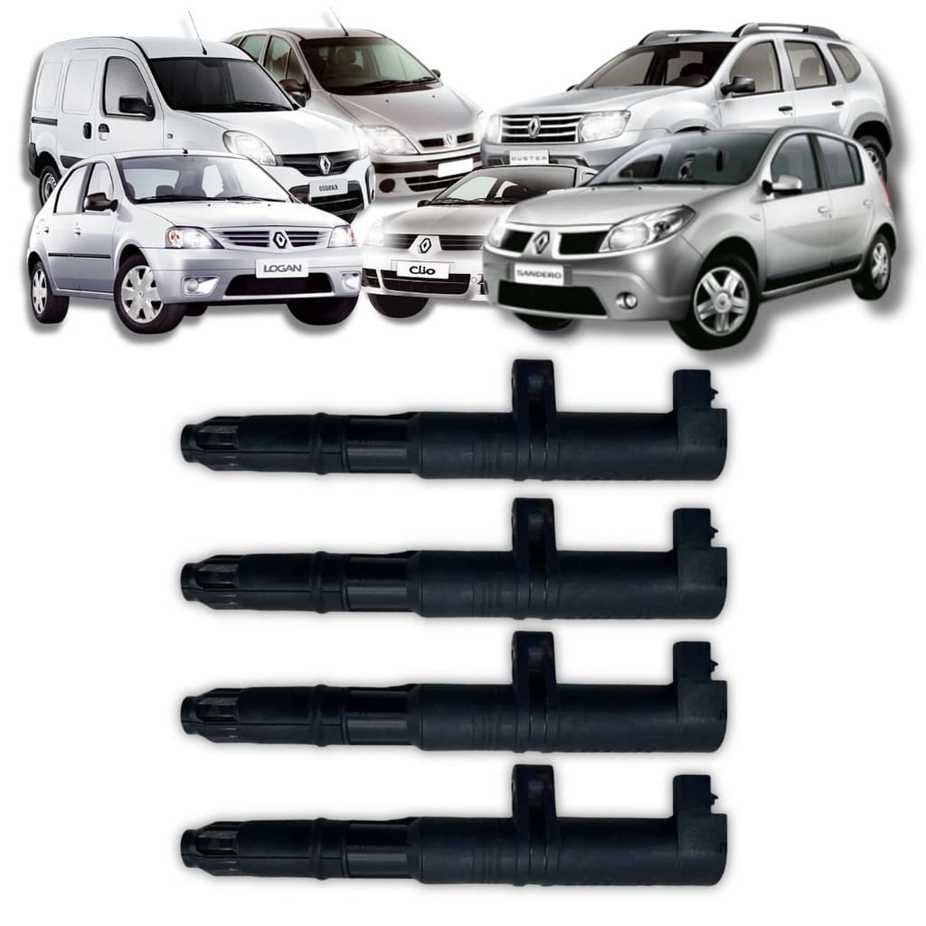 Kit 4 Bobina Ignição Clio Logan Sandero Megane Scenic 2 Pino