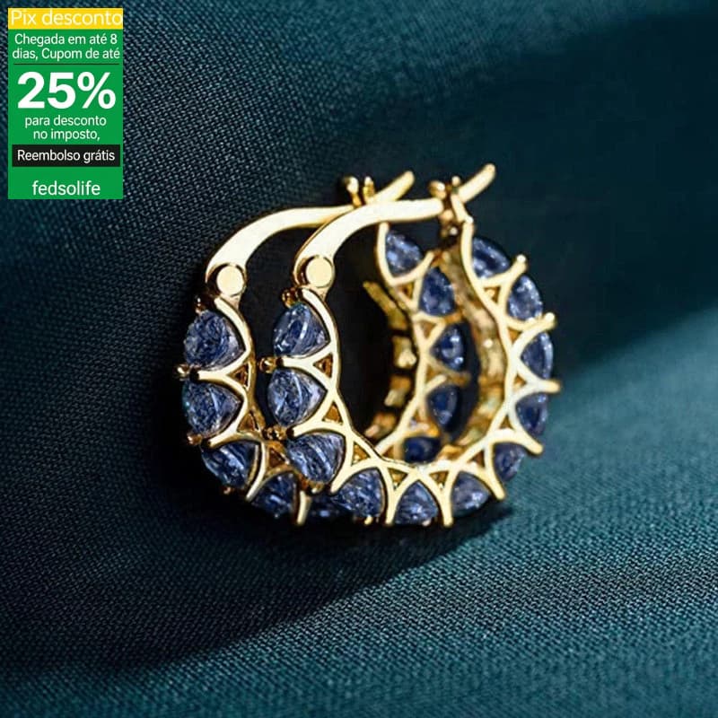 Fedsolife Brincos Forma U Rendado Pedras Coloridas Banhado Ouro, Estilo Coreano Feminino