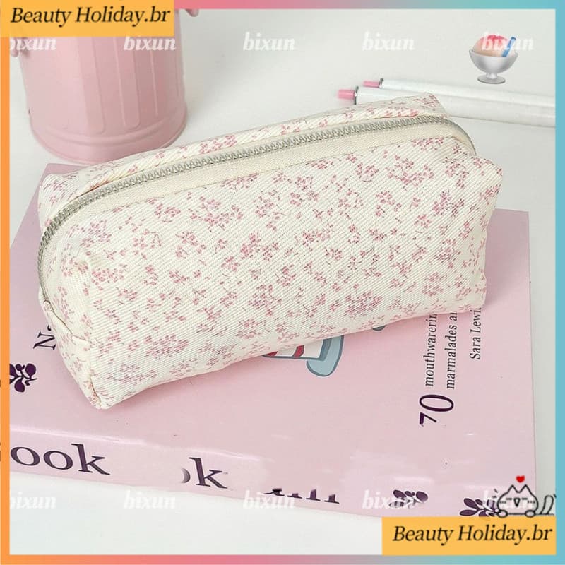Fresco Rosa Pequena Flor Floral Caneta Saco Grande Capacidade Estudante Lápis Caso Papelaria De Armazenamento Cosmético