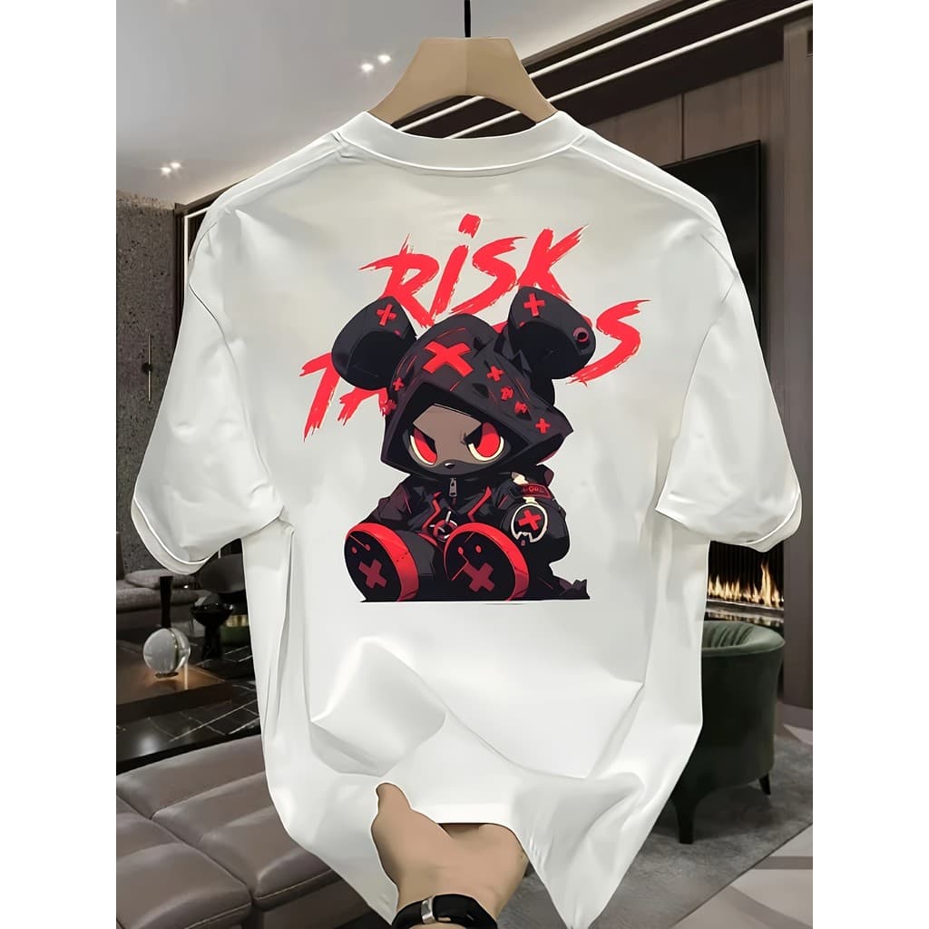 Camiseta Masculina Camisa  Algodão Casual Moda Hip Hop Streetwear Estampa Urso Desenho Tokyo Dark Unissex Lançamento