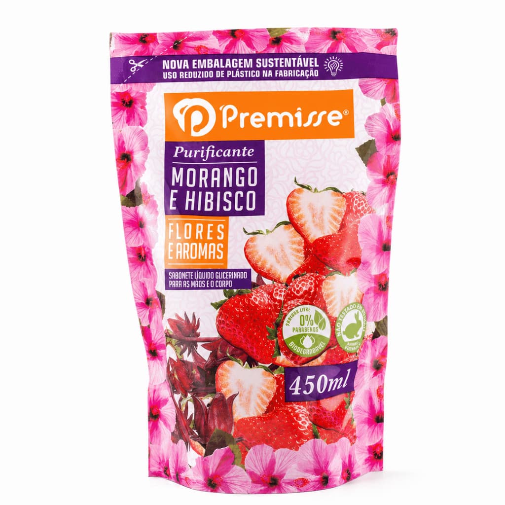 Sabonete Líquido Flores e Aromas Refil 450ml Morango/Hibisco