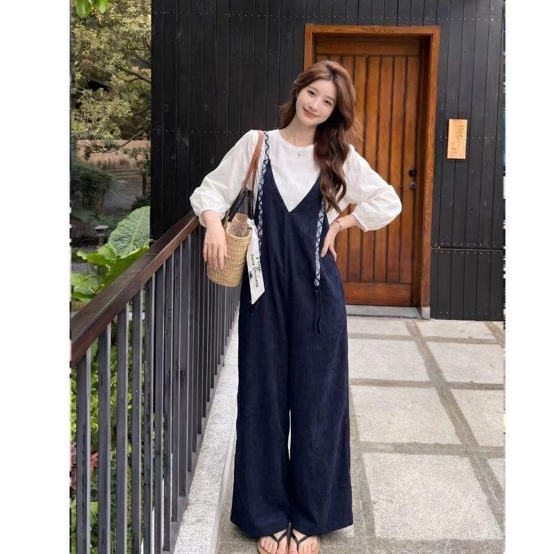 [Nova chegada] Macacão Casual azul marinho feminino verão solto retrô estilo preguiçoso Floral cor combinando macacão de