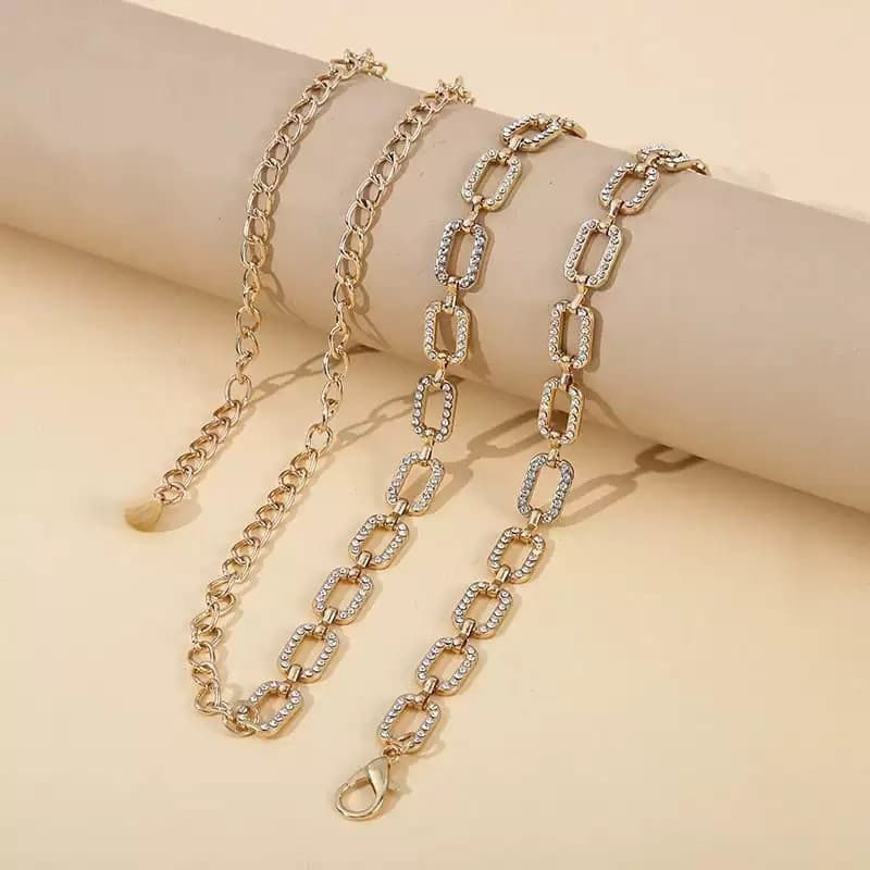 Cinto Corrente Quadrado Strass Banho Ouro Feminino