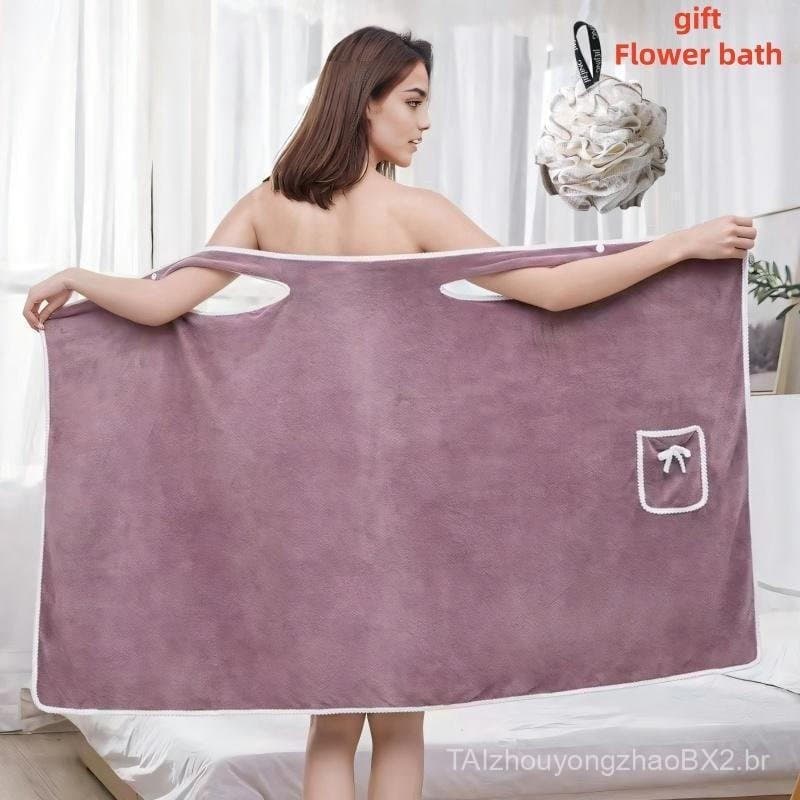 Adequado para mulheres usarem como toalha de banho, toalha de banho com bolsos, roupão ajustável ultra macio, muito adeq