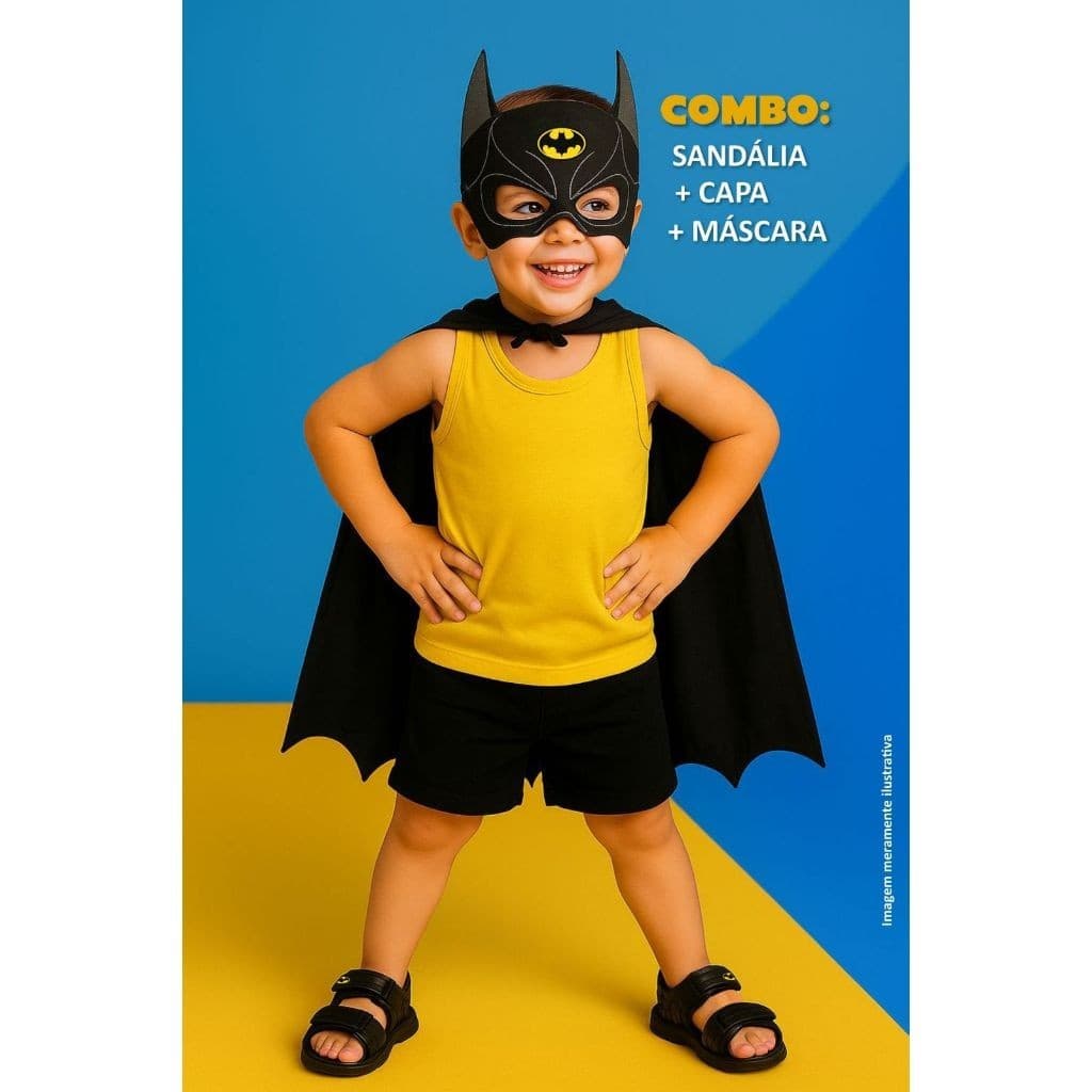 sandália do batman kit acessorios máscara+capa lindo menino infantil 21 ao 30