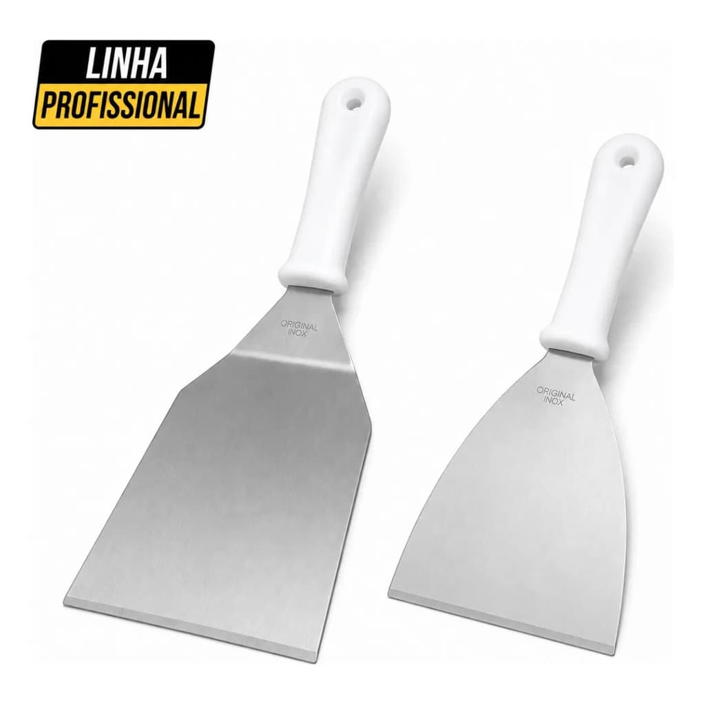 Kit 2 Espátulas Lanche Profissional Smash Burguer Curva ou Reta Aço Inox