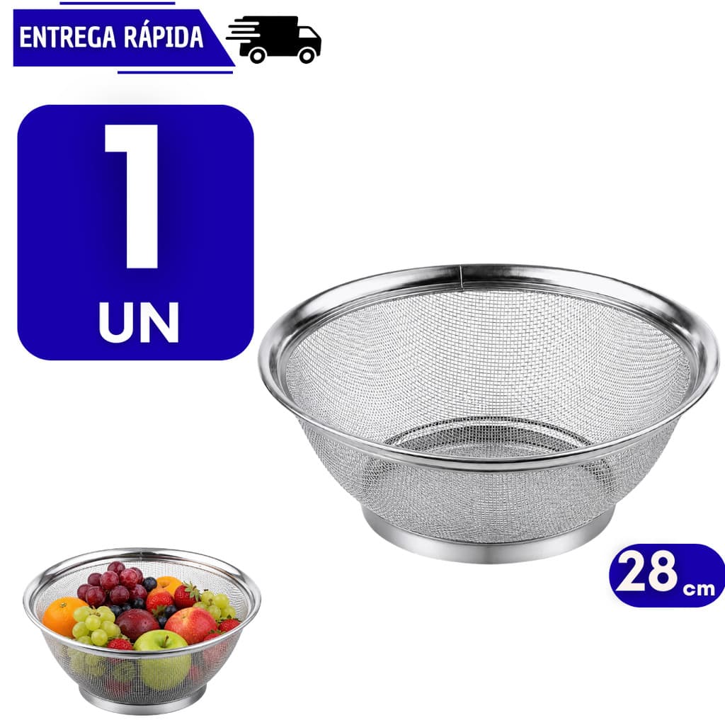 Cesta Escorredor Em Aço Inox Utensílios Cozinha Peneira Fritura Legumes Frutas Fruteira Macarrão Arroz Resistente Cesto