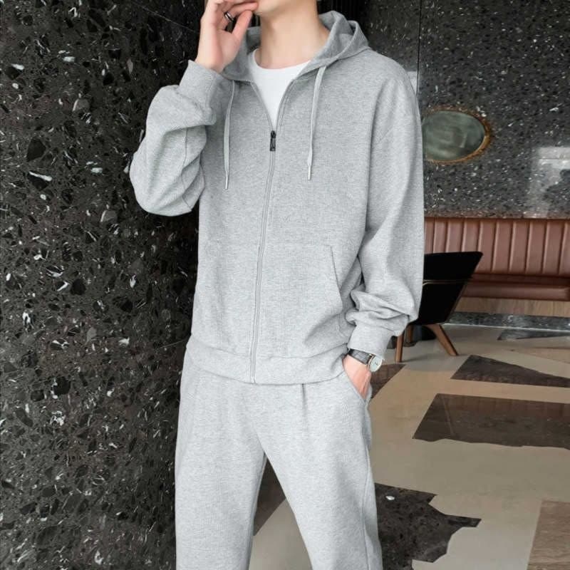 Terno esportivo masculino outono inverno novo estilo juventude moda solta com capuz estilo fino outono terno roupas masc