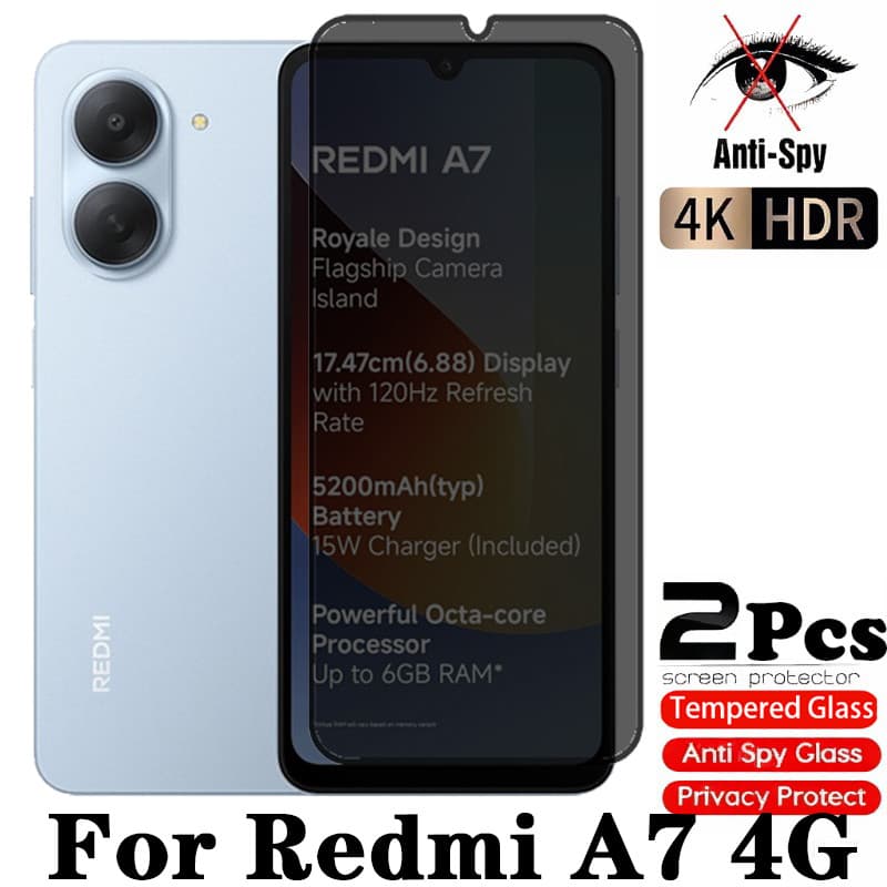 Redmi A7 4G 2 Peças Protetor De Tela De Vidro Temperado Anti-Espionagem Para Note 15 14 13 Poco M7 Pro A7 A5 A3 Filme De