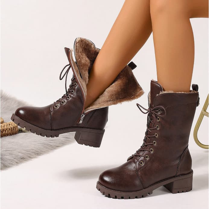 Botas de Neve Femininas 2025, Novas Botas Martin Forradas e Espessas para Outono Inverno, Botas Curtas de Sola Grossa, S