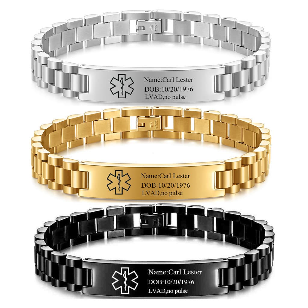 pulseira médica personalizada para homens e mulheres, feita de aço de titânio, gravada sem alerta médico, pulseira de em