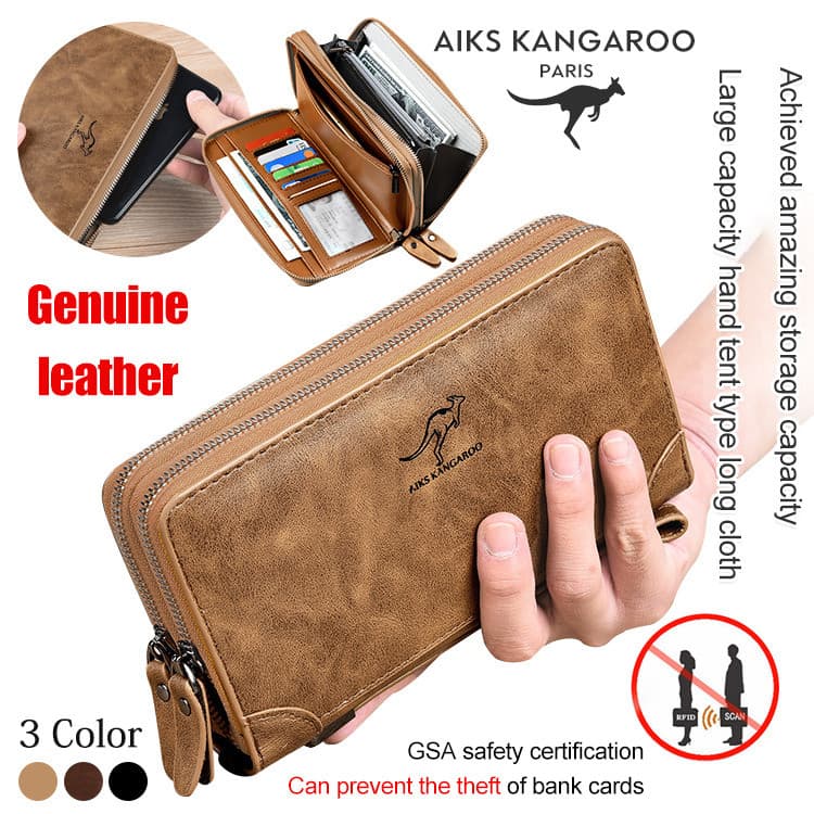 [Bloqueio RFID]【Grande Capacidade】[Dual Zipper Design] Carteira Masculina Longa/Porta-Celular/Porta-Cartões