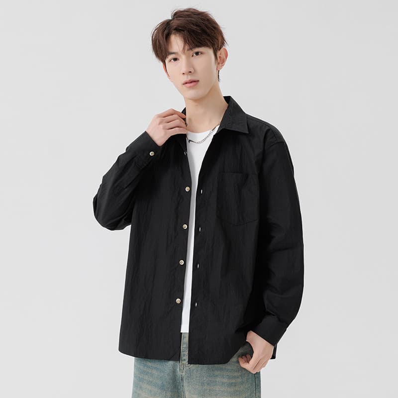 Americano Retro cor sólida Workwear camisa de manga comprida masculina 2026 novo estilo primavera outono solto Casual mo