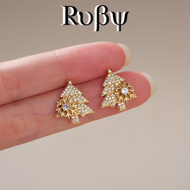 Ruby * Luz Luxo Princesa Brilhante Brincos de Árvore de Natal Joias Floco de Neve Joias Românticas de Inverno