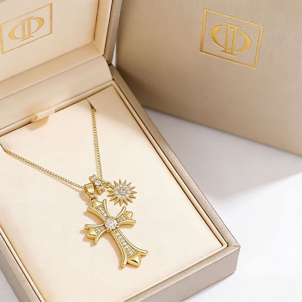 Diamante completo cruz sol clavícula corrente zircão duplo pingente luz luxo nicho Design jóias