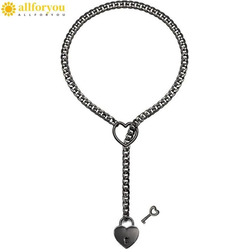ALLFORYOU1 Colar De Coração Lariat , Corrente Deslizante De Anel De Vedação Cubano Punk Rock , Armário Com Chave