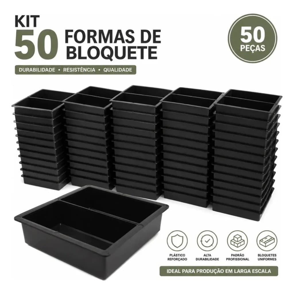 Forma Dupla Para Produção Bloquete Retangular Kit com 50 Paver Calçada Rua Moderno