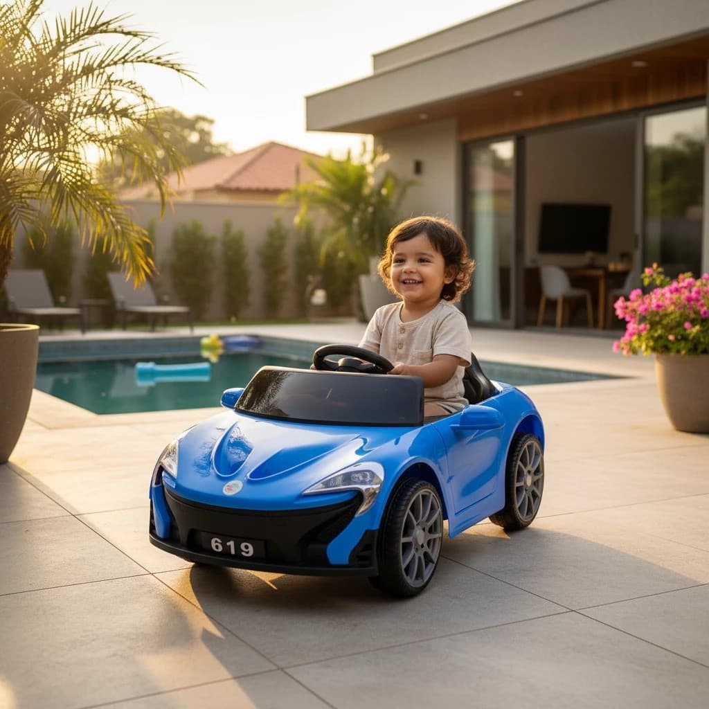 Carro Elétrico Infantil Mini Esportivo McLaren Azul Veículo Dirigir Presente Corrida Bateria