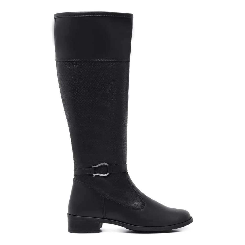 Bota Montaria Feminina Sintético Cano Longo Com Fivelas Luxo Casual