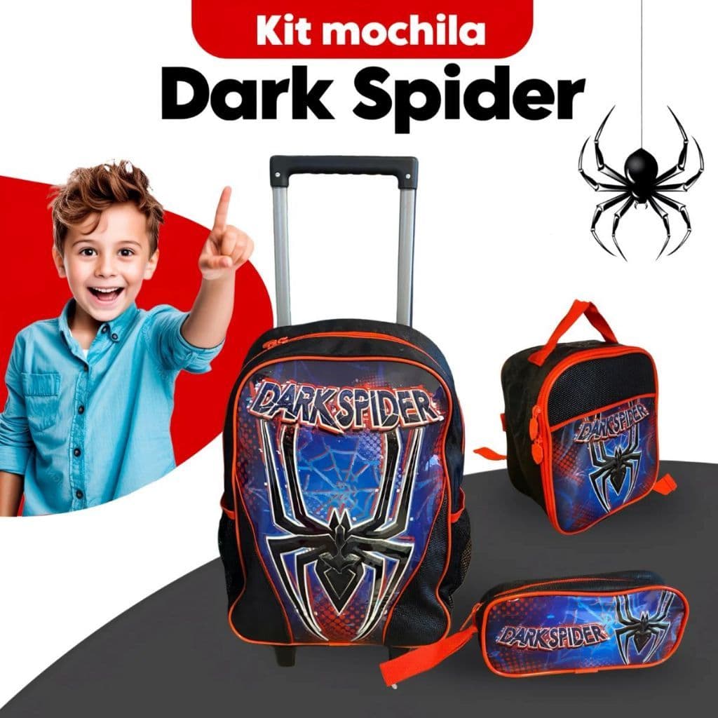 Kit Mochila de Rodinhas Escolar Homem Aranha com Lancheira Térmica e Estojo Escolar Volta as Aulas