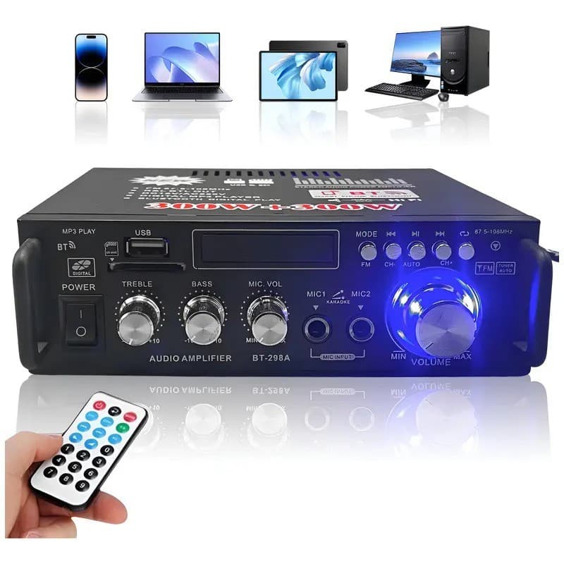 Super Amplificador 600w Bluetooth 220V TOP Bass Usb Aux Sd Fm Som