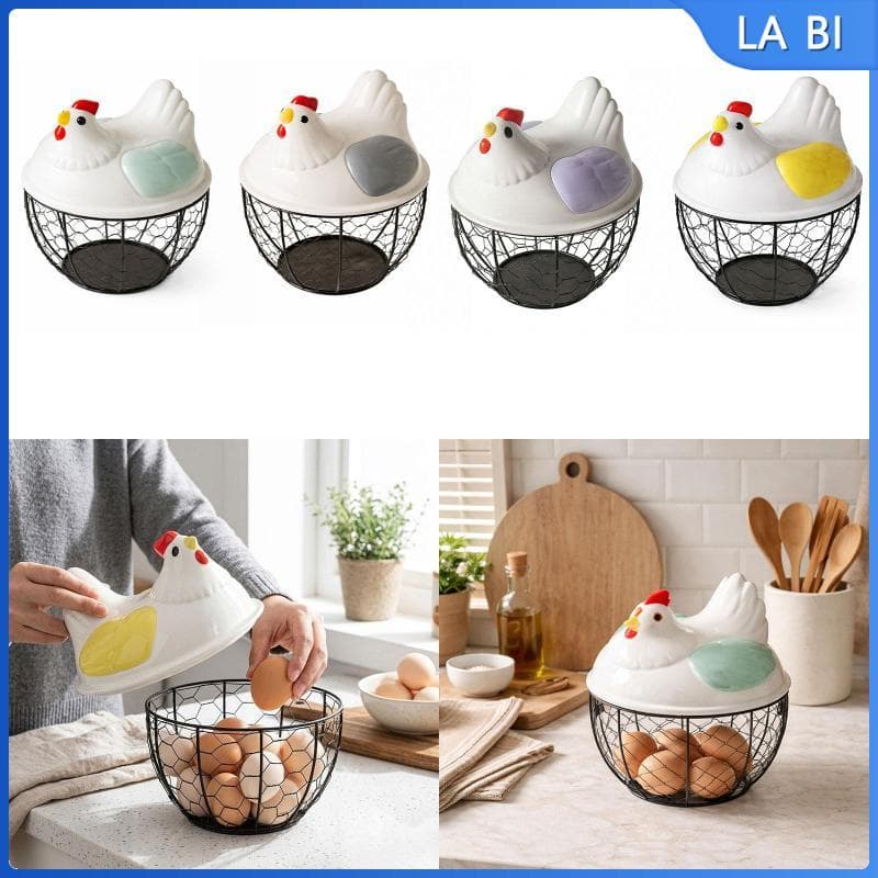 [Wishshopeehhh] Suporte De Ovo De Frango Com Fio De Metal Cesta De Armazenamento Rústica De Fazenda Malha Ventilada Caix