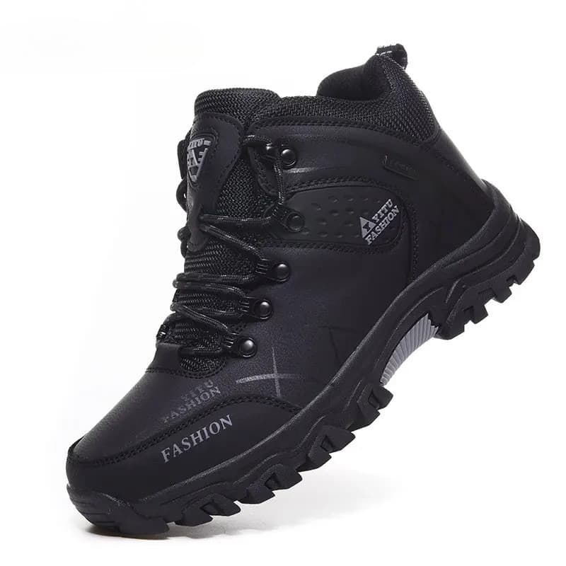 Sapatos de Inverno Quentes de Algodão para Homens, Botas de Couro Pretas Casuais para Exterior, Tênis de Pelo, Botas de