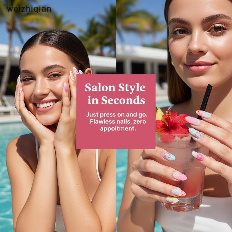 [T & B] Prensa Curta De Amêndoa Em 24 Peças De Unhas Falsas 3D Flor Sólida Verão Manicure Decoração Colorida Para Escrit
