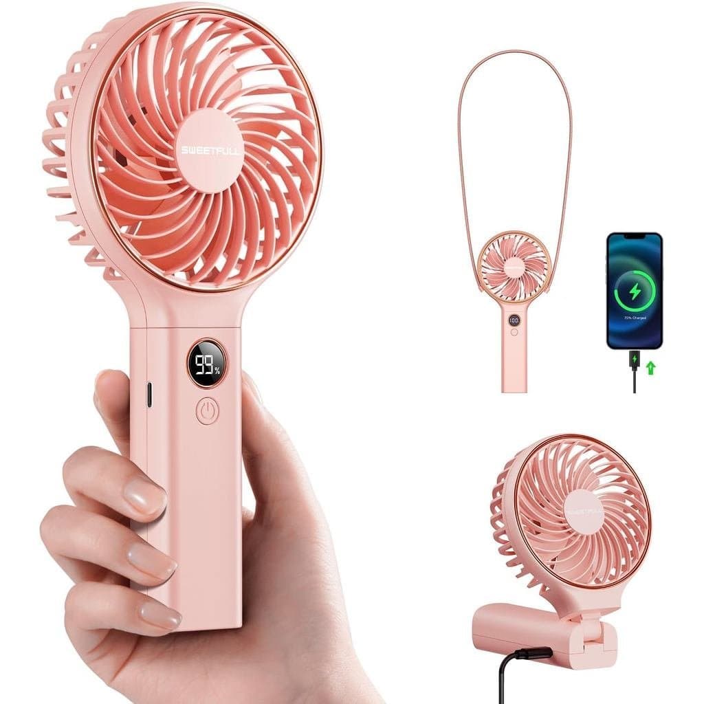 Ventilador Portátil SWEETFULL, Bateria Recarregável de 5000mAh, 6 Velocidades de Vento, Display Digital LED, Ventilador