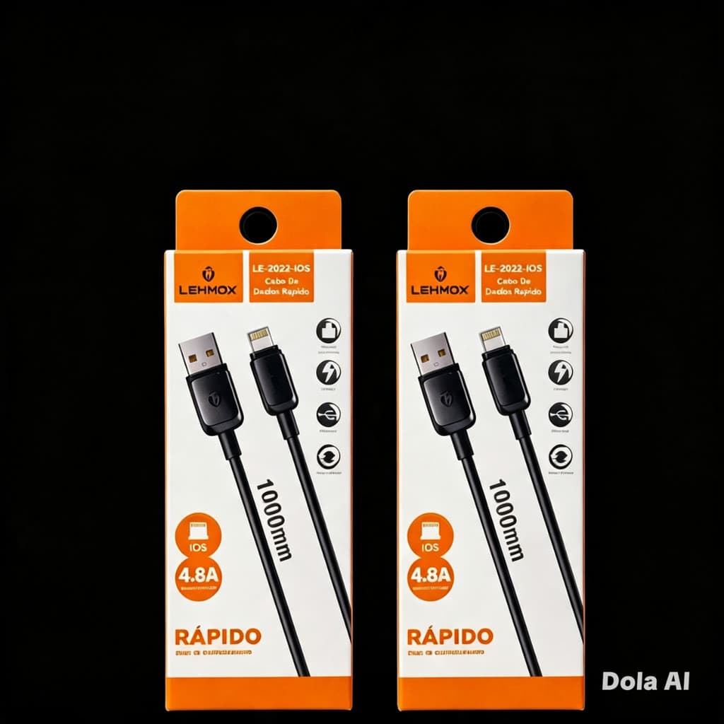 Kit 2 Cabos preto Carregadores Lightning USB para iPhone Carregamento Rápido e Sincronização, Resistente e Durável
