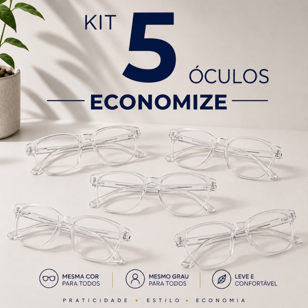 Kit com 05 Óculos de Grau para Presbiopia | Leitura – Cor Transparente, modelo Unissex, Leve e Confortável