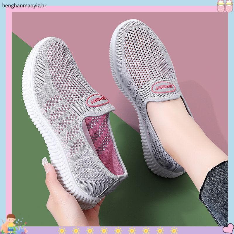 Velho pequim sapatos de pano feminino verão malha respirável primavera outono sola macia deslizamento em meia-idade idos