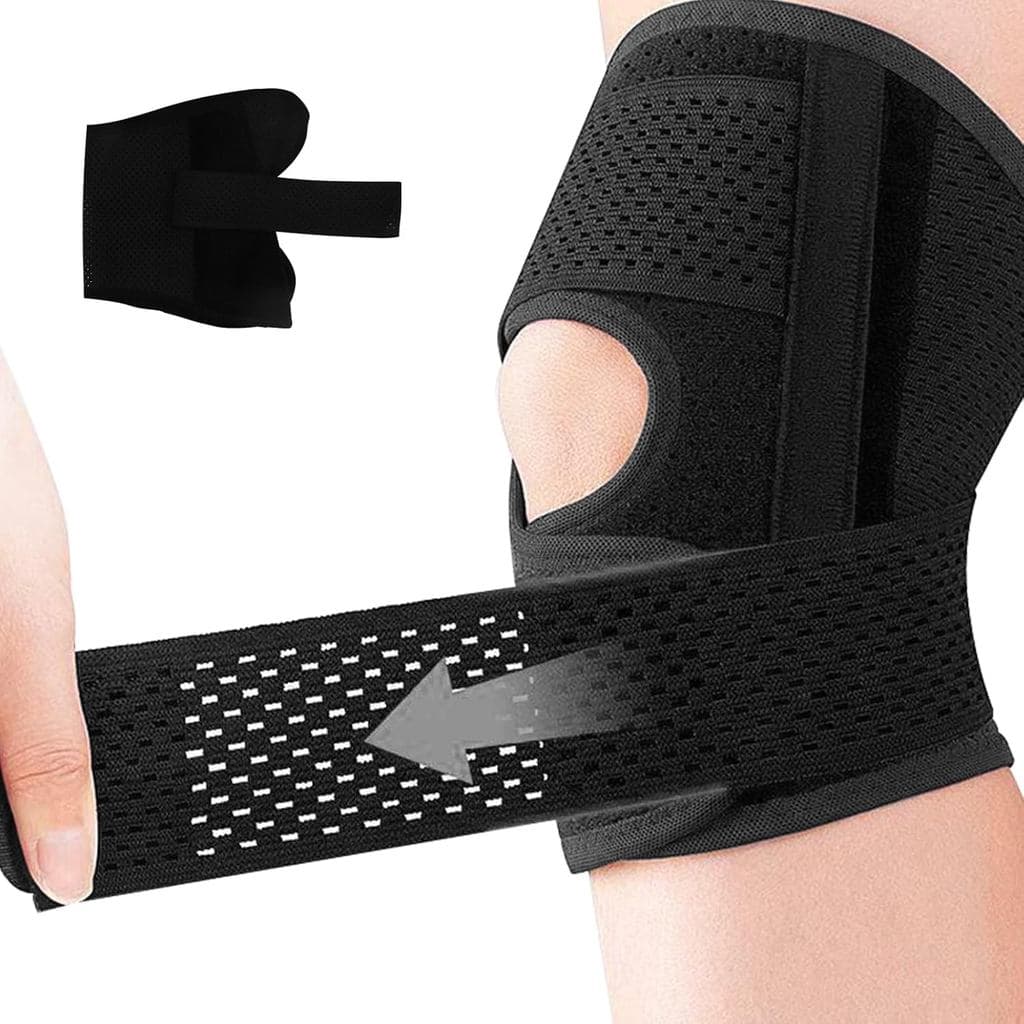 Joelheira esportiva, joelheira ajustável para patela e ligamentos, joelheira com estabilizadores laterais, joelheira par