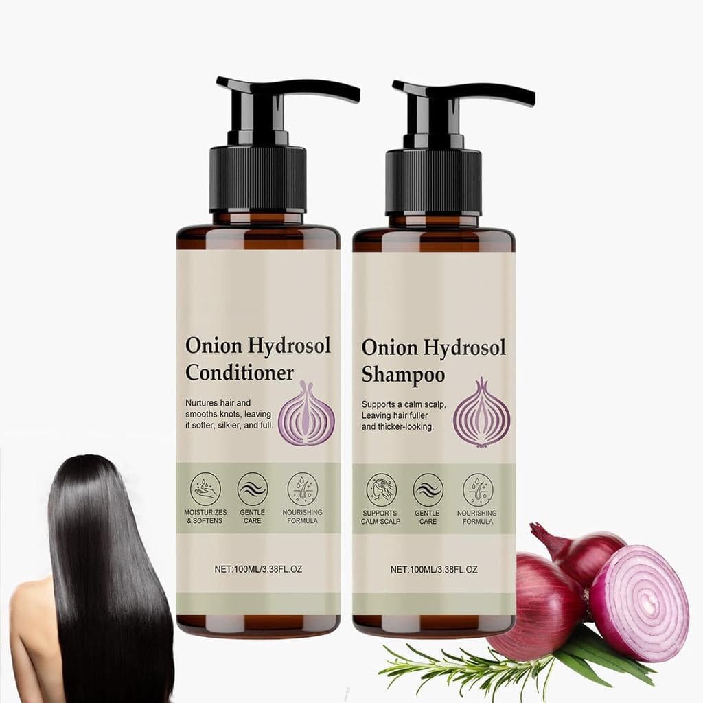 Conjunto de shampoo e condicionador de cebola contendo biotina e alecrim - a fórmula com extrato de cebola fortalece o c