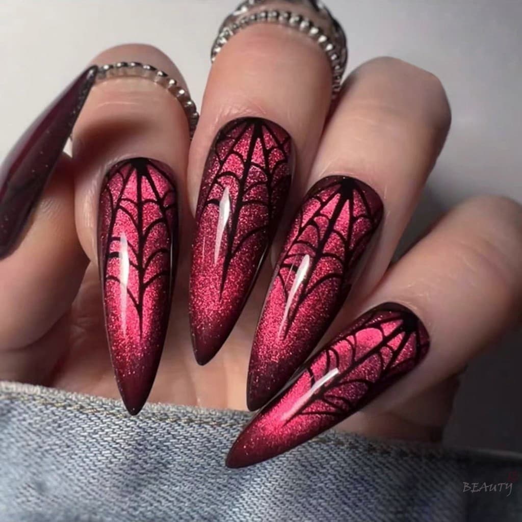 Prensa Vermelha De Halloween Nas Unhas-Falsas Duráveis Para Performance Em Palco