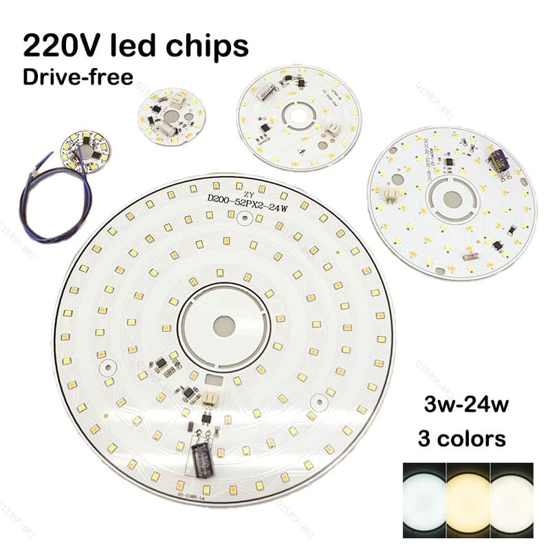 Painel De Fonte De Chip De Lâmpada LED Tricolor Sem Drive 220V AC 3/6/12/24w Branco Luz Quente Lustre Circular Transform
