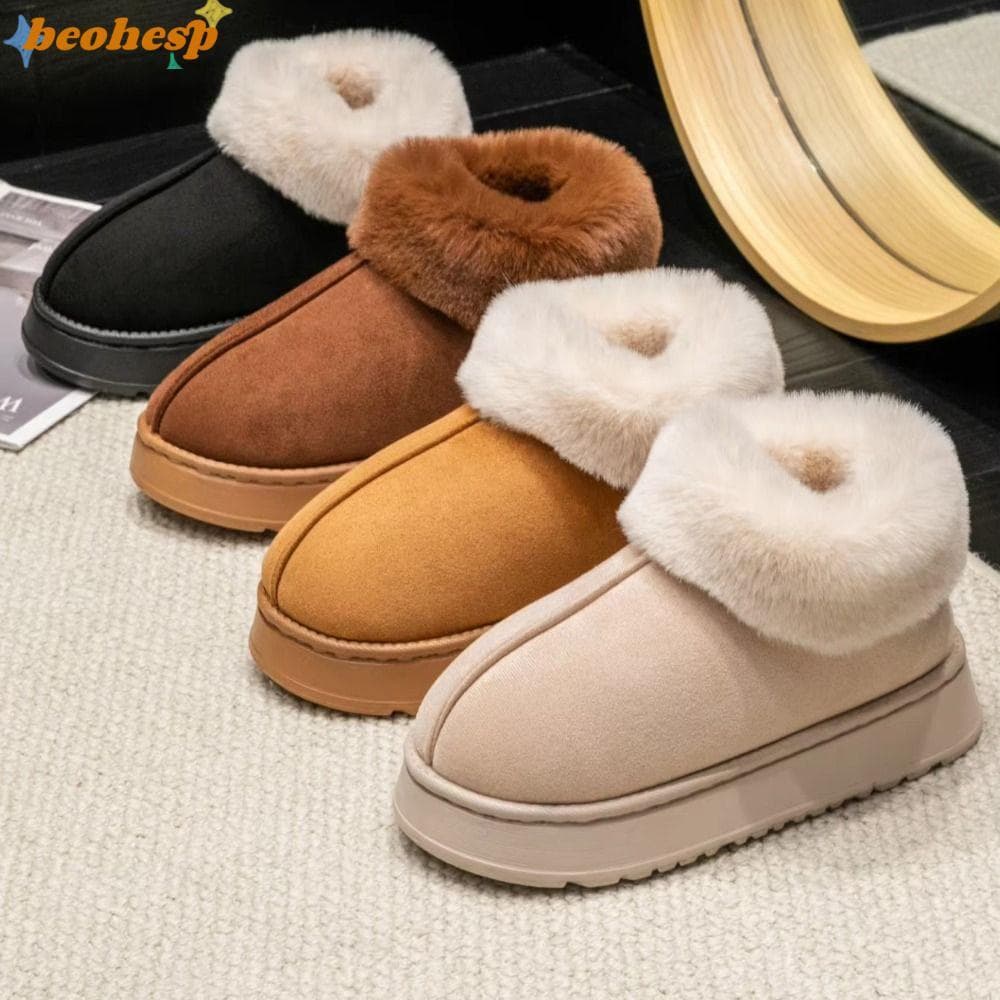 Botas De Neve BEOHESP , Chinelos Macios E Confortáveis De Pelúcia , Sapatos Fofos Quentes De Algodão De Pele Sintética P
