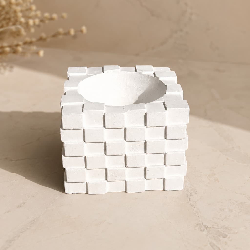 Vasinho Quadrado de Gesso Branco 3D Relevo para Plantas Cactos Suculentas e Lembrancinhas