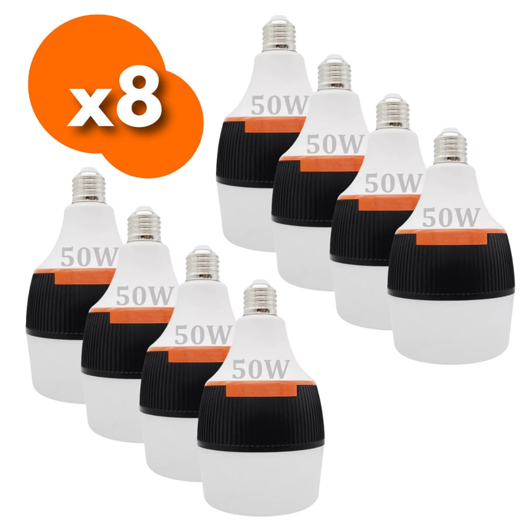 Kit C/8 Lâmpada De Emergência Led Recarregável Inteligente Bivolt Branco 127/220V